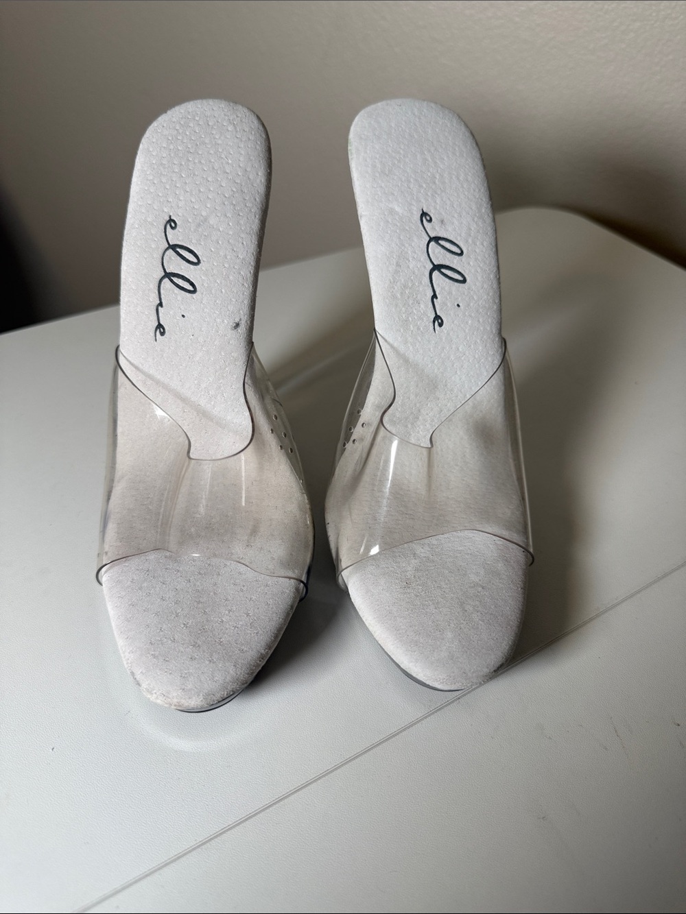 Ellie White Slide Mules with Clear Upper